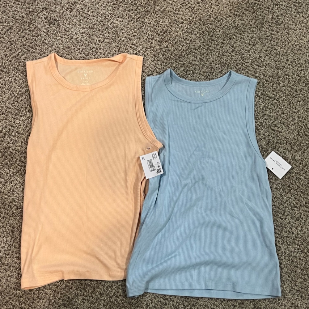 American Eagle Outfitters Peach and Light Blue Tank Tops
